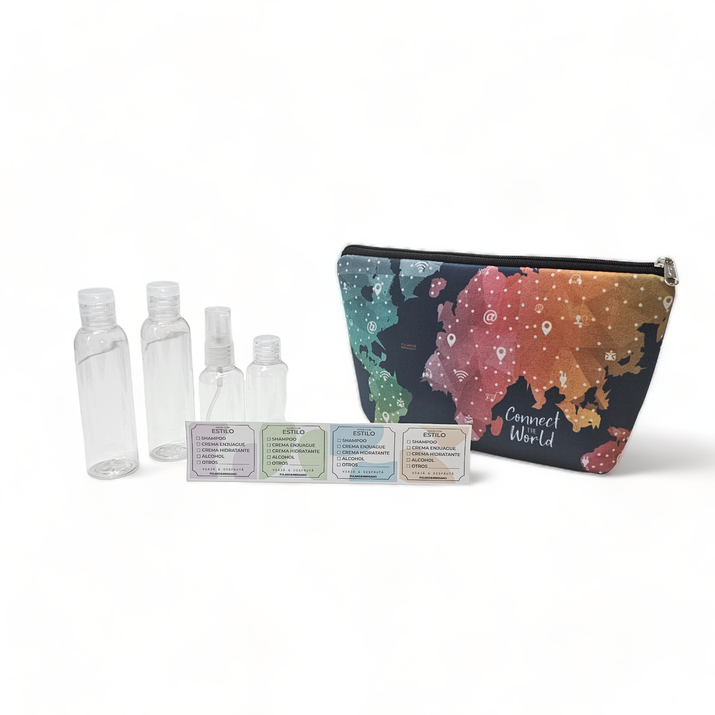 NECESER SIMIL NEOPREN + STICKERS + ATOMIZADOR + FRASCO CH + 2 FRASCOS GRANDES - MAPA CONNE